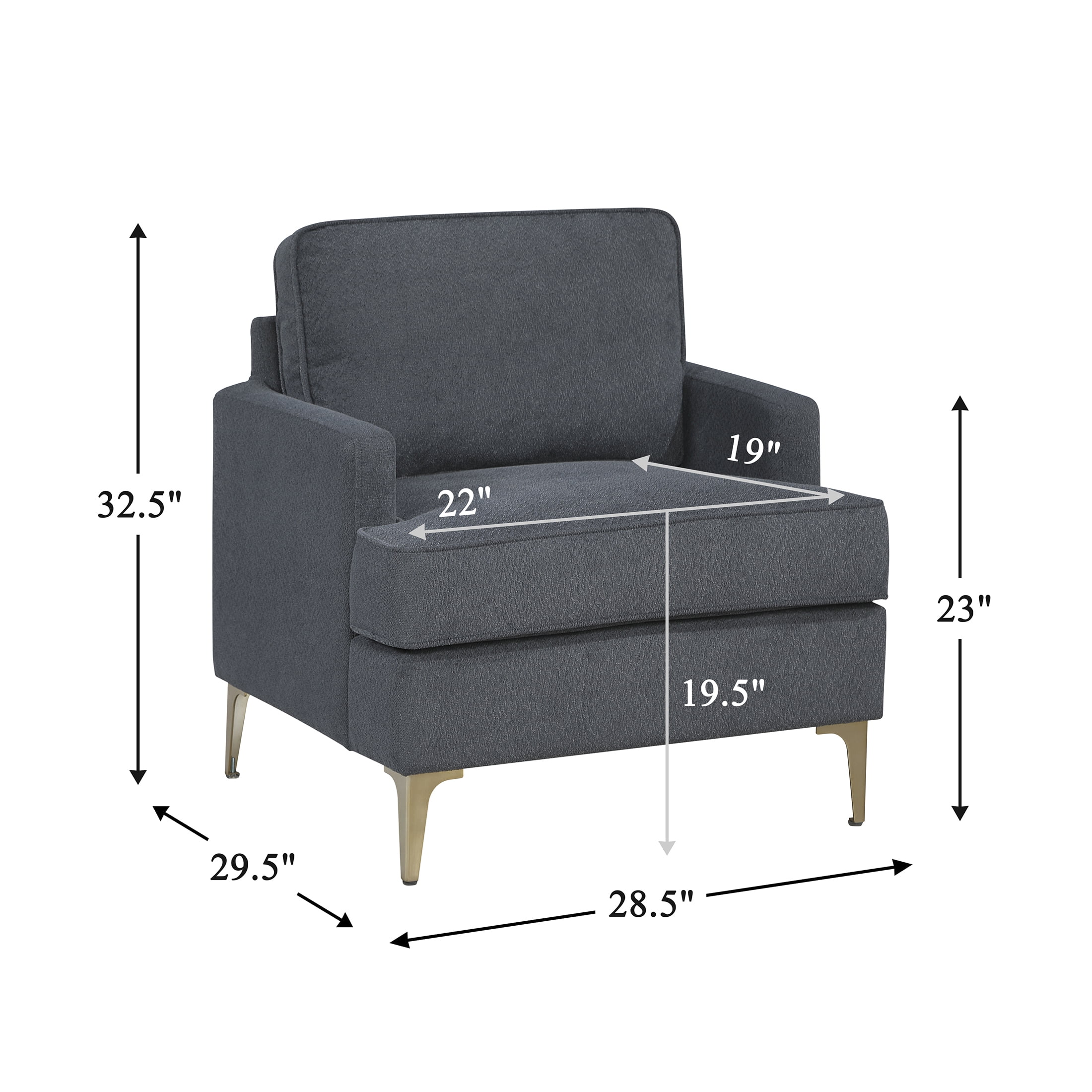 OakvillePark Northwyn Chenille Accent Chair with Metal Legs, Dark Gray
