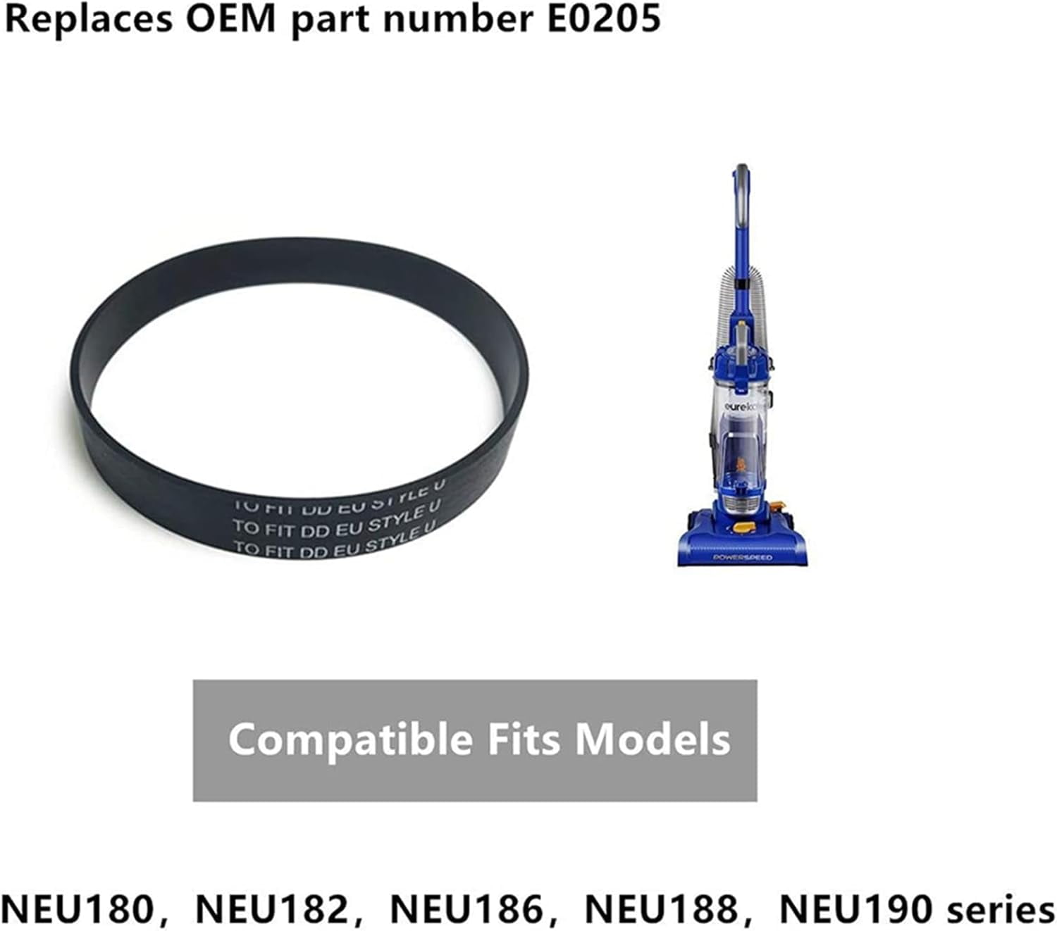 2-Pack Vacuum Belt Compatible with Eureka PowerSpeed Bagless Upright Vacuum NEU182B,NEU182A,NEU186,NEU181A,NEU180,NEU182,NEU188,NEU190,NEU192A,NEU202 Series Compare to Parts #E0205