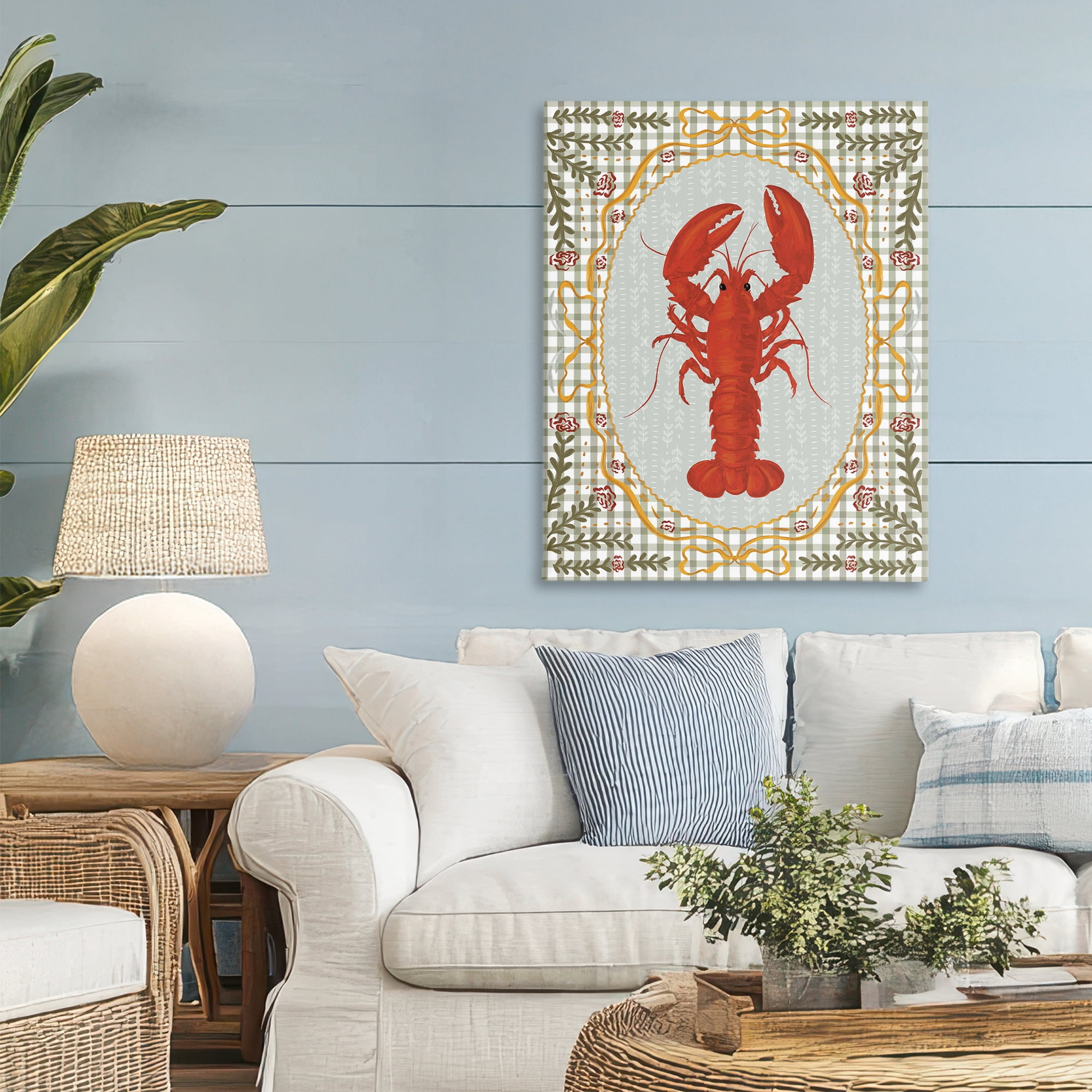Stupell Industries Lobster with Gingham Kitchen Charm Canvas Wall Art, design by Vero Illustrates