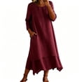 thumbnail image 2 of Guieoi Womens Dresses Fall Plus Size Casual Long-Sleeve Round-Neck Dress with Layered Hem and Pockets Red XL, 2 of 8