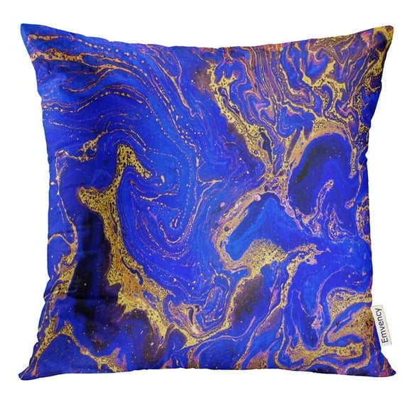 BSDHOME Blue Creative with Abstract Golden Waves Marble Liquid Paint Artistic Unusual Design Mineral Watercolor Pillow Case 20x20 Inches Pillowcase