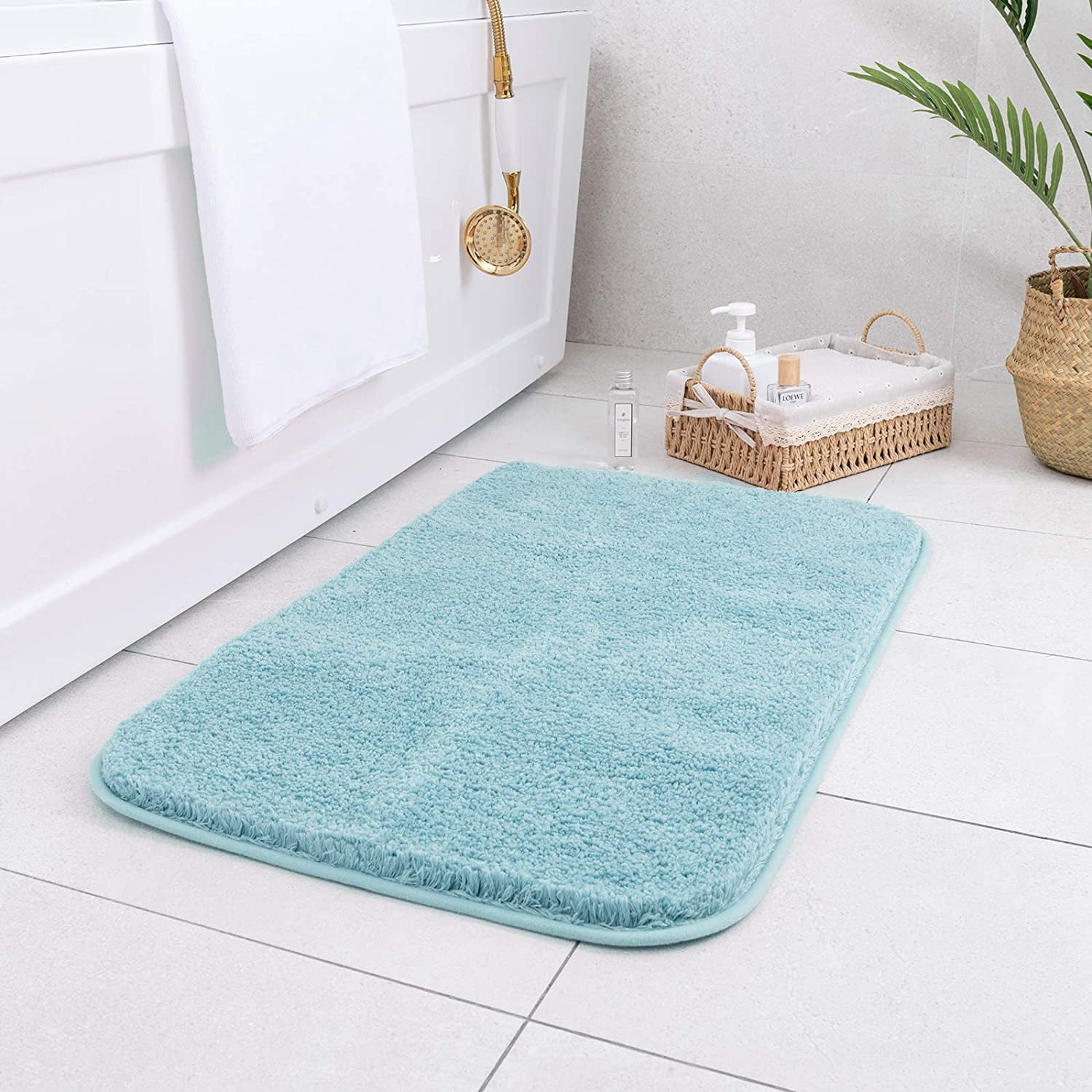 Non Slip Bathroom Rug High Water Absorbent Bath Mat Microfiber Soft ...