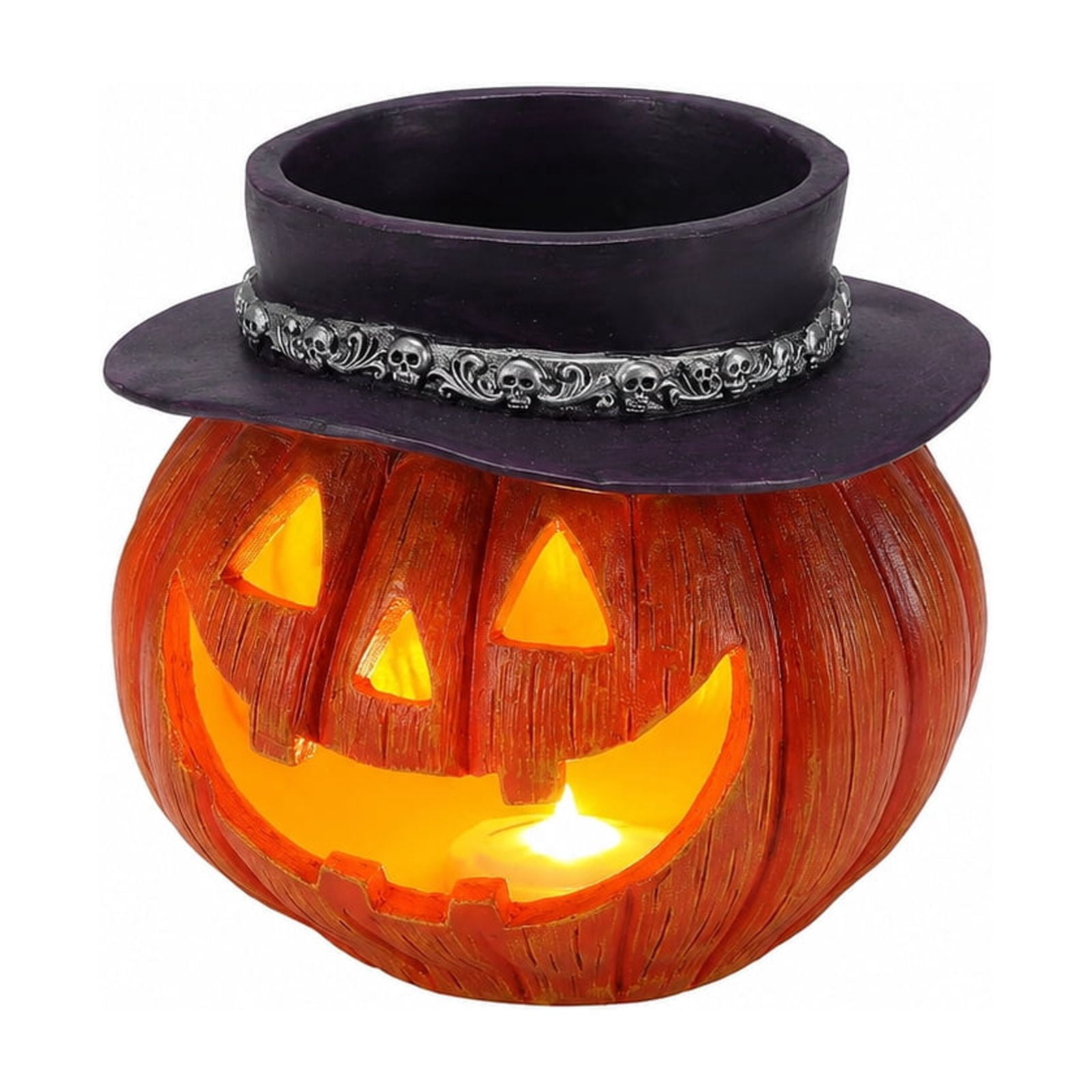 Halloween Pumpkin Candy Bowl with Witch Hat and LED Light, Jack O Lantern Storage Bowl and Tabletop Decor for Home Party, Yellow and Black