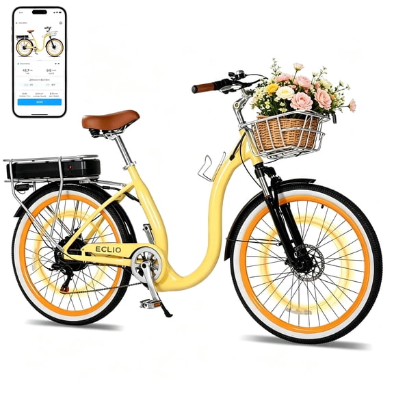 26 Inch Cruiser Electric Bike, E-Bike for Adults with 48V 15.6AH Removable Battery, Step Through Ebike for Women Men UL2849- Yellow
