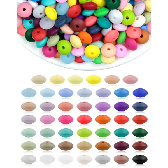 12mm Silicone Lentil Beads, 240PC 48 Colors Abacus Spacer Beads for DIY Jewelry Making, Keychain Accessories, Craft Decorations, Multicolor