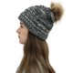 thumbnail image 2 of Gorro grueso de lana de punto cálido para mujer, gorro grueso con agujero para cola de caballo, gorro con botón, mezclas para soporte de máscaras, 2 of 8
