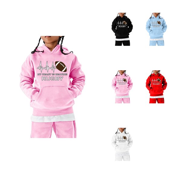 Football Fan Hoodie for Girls, Rugby Player Sweatshirt with Football Heartbeat Design, Youth Athletic Pullover Hoodie