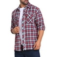 thumbnail image 4 of INSPIRE CHIC Men's Contrasting Colors Checked Slim Fit Long Sleeved Button Down Shirts with Pocket XL Red Navy, 4 of 7
