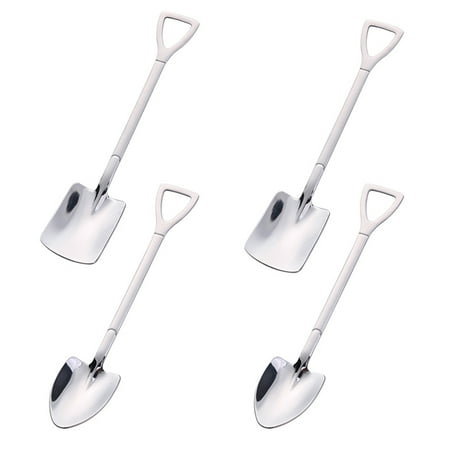 

2/4/10 Pcs Stainless Steel Shovel Shape Spoon Pointed Spoon Coffee Tea Sugar Stirring Spoon Cake Dessert Spoon Cat Dog Food Scooping The Wet Food