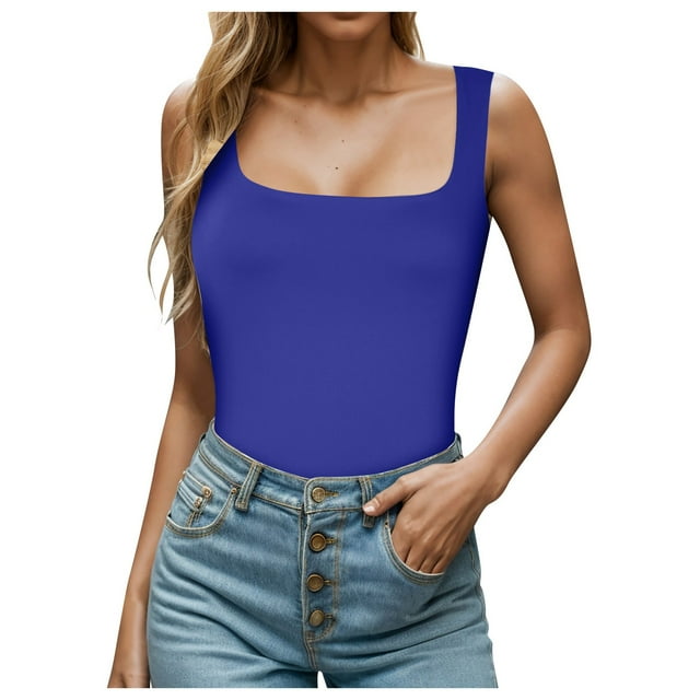 Tops plus Size Crop Tops Women Square Neck Sleeveless Double Layer Tight Tank Top For Women