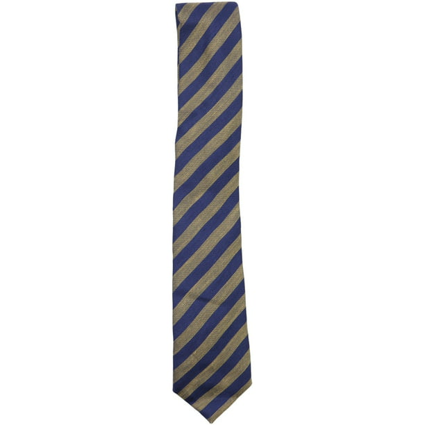 Altea Milano Cravate à Rayures Horizontales en Soie Bleu et Or pour Hommes - Taille Unique