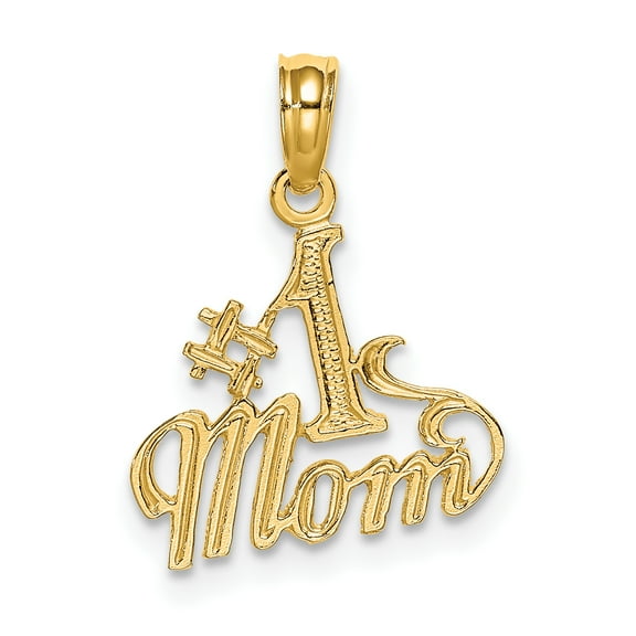 14k Yellow Gold Polished #1 MOM Charm Pendant