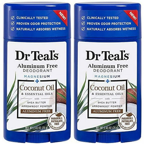 Dr Teal's Aluminum Free Deodorant, Coconut Oil, 2.65 oz (2 pack) (Bundle)