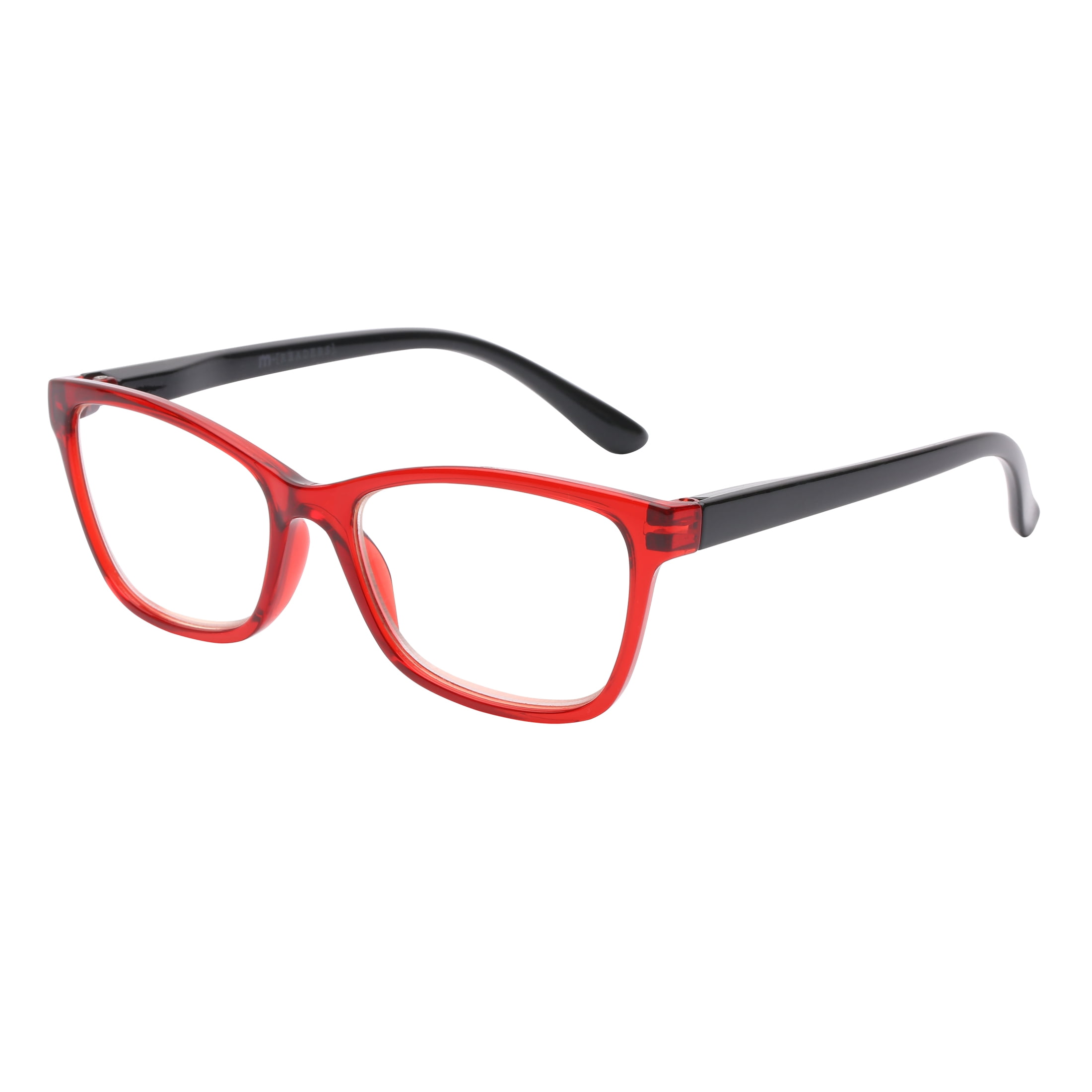 (2 pack) M+ Womens Spring Hinge Plastic Reading Glasses Cryrd 1.50 Rosa in Crystal Red with Pouch