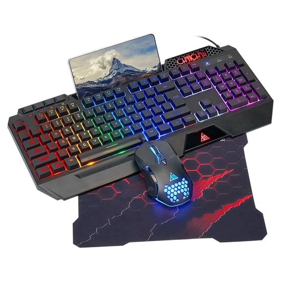 CHONCHOW  Wired Gaming Keyboard and Mouse Combo, RGB Backlit Keyboard with Anti-Ghosting Keys, Ergonomic Wrist Rest & Adjustable DPI Gaming Mouse for PC Laptop Xbox PS4 PS5