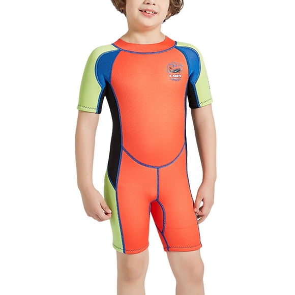 Traje de neopreno para niños Manténgase abrigado Pantalones cortos con mangas con cremallera trasera Traje de surf de snorkel para niñas Adolescente Niño Niño Manga verde naranja M 2.5MM Scienceny OD003691-07