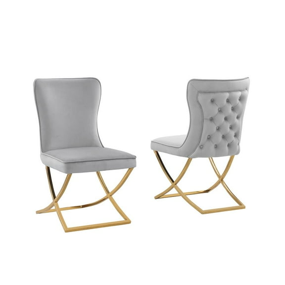 Titan Gray/Gold Velvet Dining Chairs (Set of 2)