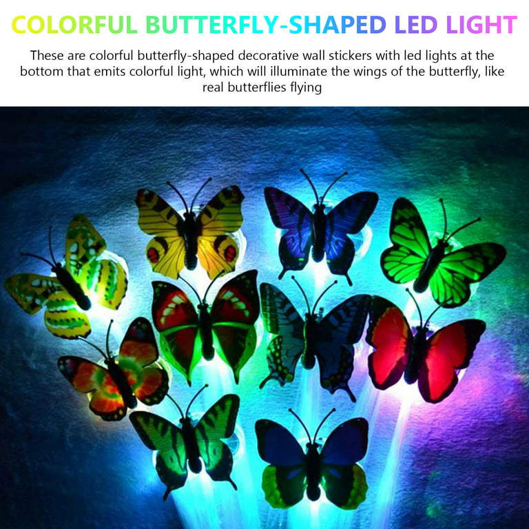 24 Pcs Luminous Butterfly 3D Wall Sticker, LED Auto Color Changing DIY Home Wall Decoration Night Light Butterfly Sticker Wall Decals Removable for