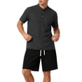 thumbnail image 5 of Lovzfmll Men's Summer Fashion Casual Stand Collar Solid Color Linen Short Sleeve Shirt, Soft Breathable Beach Top Black, 4XL, 5 of 5
