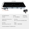 thumbnail image 4 of Built in Electric Stove Top 20 x 11.6" 2 Burners 240V Glass Radiant Cooktop with Sensor Touch Control Timer Child Lock 9 Power Levels for Simmer Steam, 4 of 10