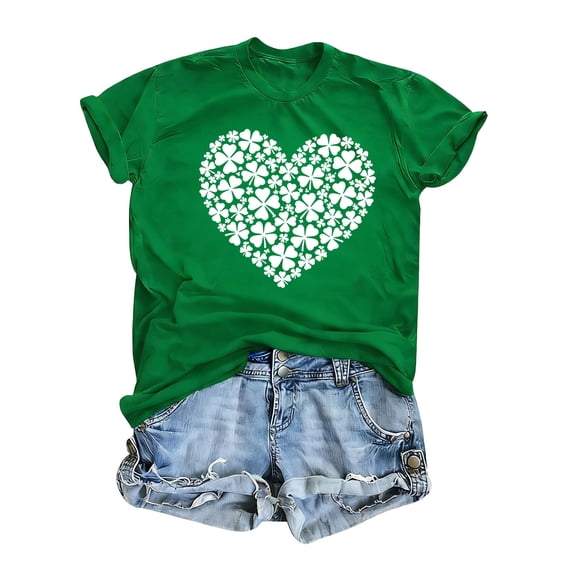 LEKWK St Patricks Day Tshirt Women Leprechaun Hat Line Art Basic Tees Short Sleeve Casual Tops Crew Neck Simple Graphic Daily Wear
