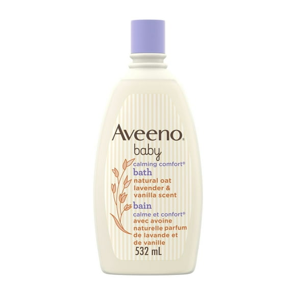 Bain Calme et confort Aveeno Baby Gel nettoyant pour laver en douceur la peau de bébé et aider à l'apaiser avant l'heure du coucher - avoine naturelle et arômes de lavande et de vanille, 532 ml