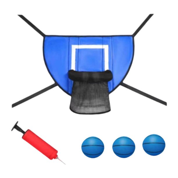 Juego de aro de baloncesto para trampolín, portería de baloncesto, impermeable, fácil de montar, accesorios para trampolín para niños, adultos y Azul