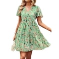 thumbnail image 3 of Women'S Floral Ruffle Midi Dress V Neck Flowy Tiered Long Dress Green M, 3 of 10