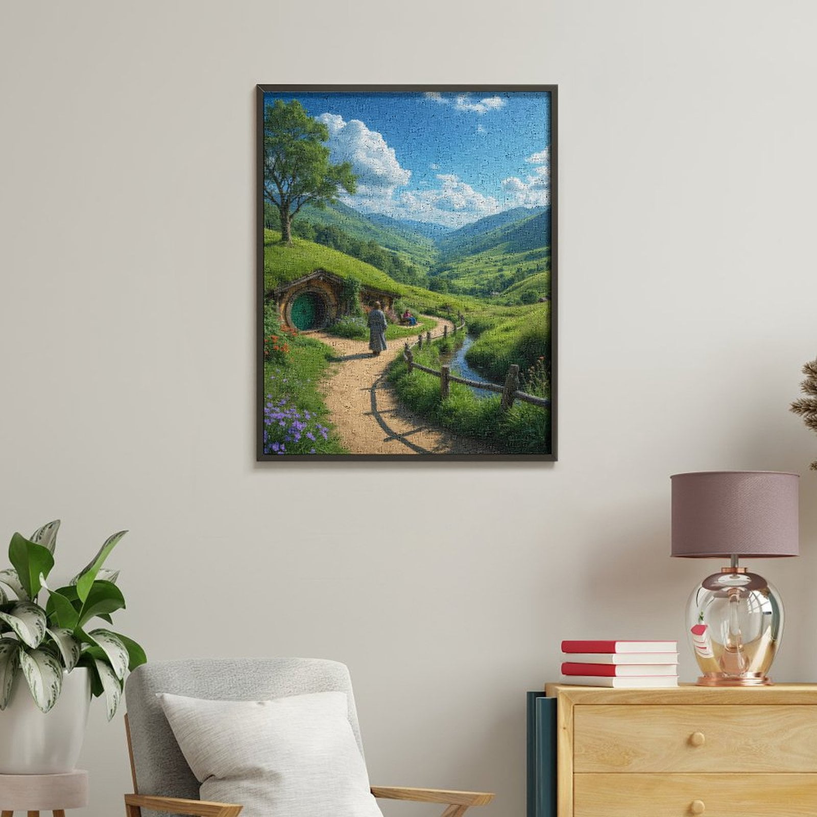 Paint By Numbers Kit for Adults Beginner - DIY Green Hillside Pathway Village Canvas Painting Kits for Adults, Frameless Paint By Number for Adults for Home Wall Decor 16x20 Inch