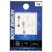 Womens Adult Body Jewelry Stainless Steel14 Gauge Retainer & Crystal Barbell Belly Rings, 4 Pack