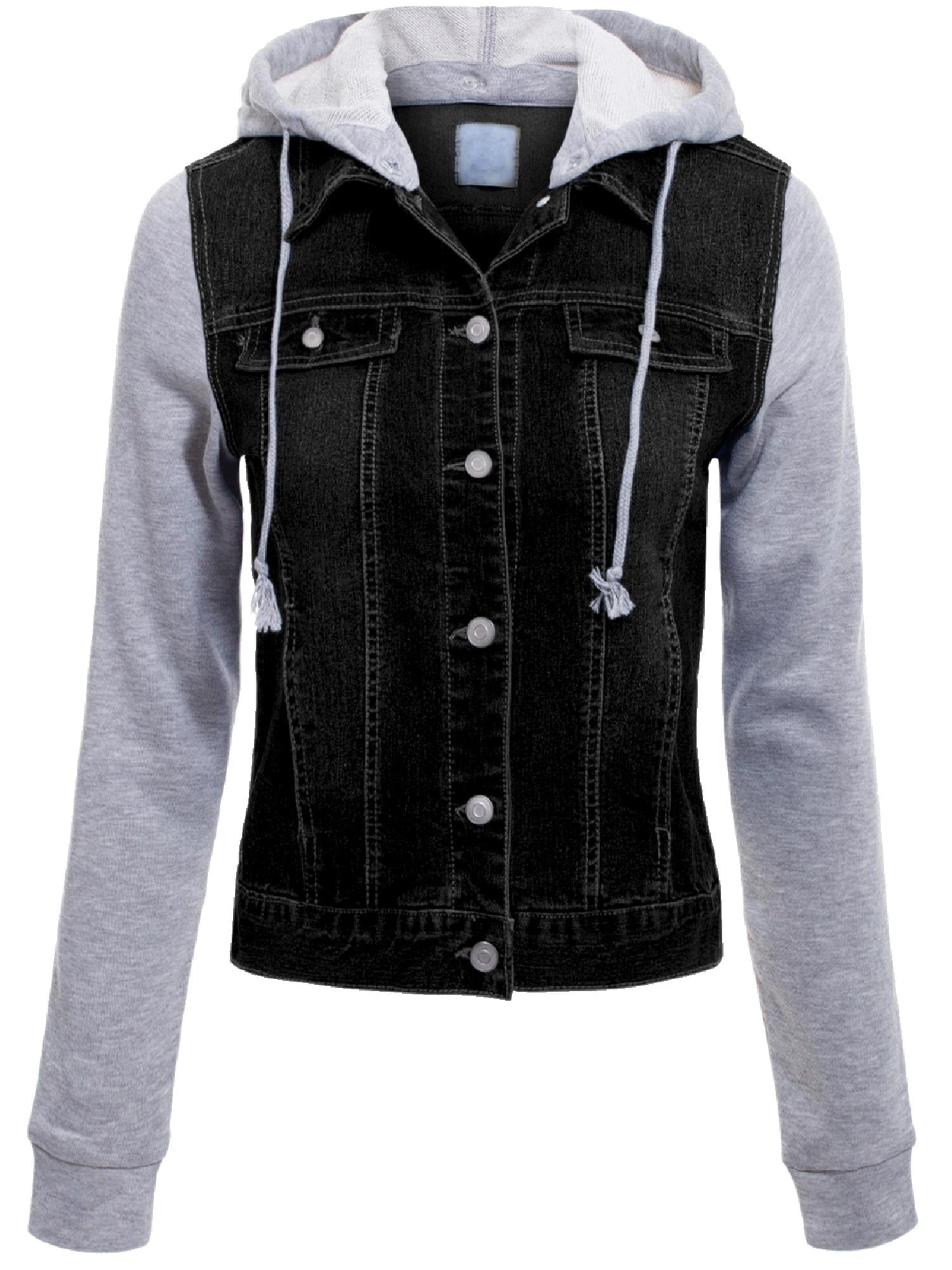 Made by Olivia Women's Classic Casual Hooded Denim Jacket - Walmart.com