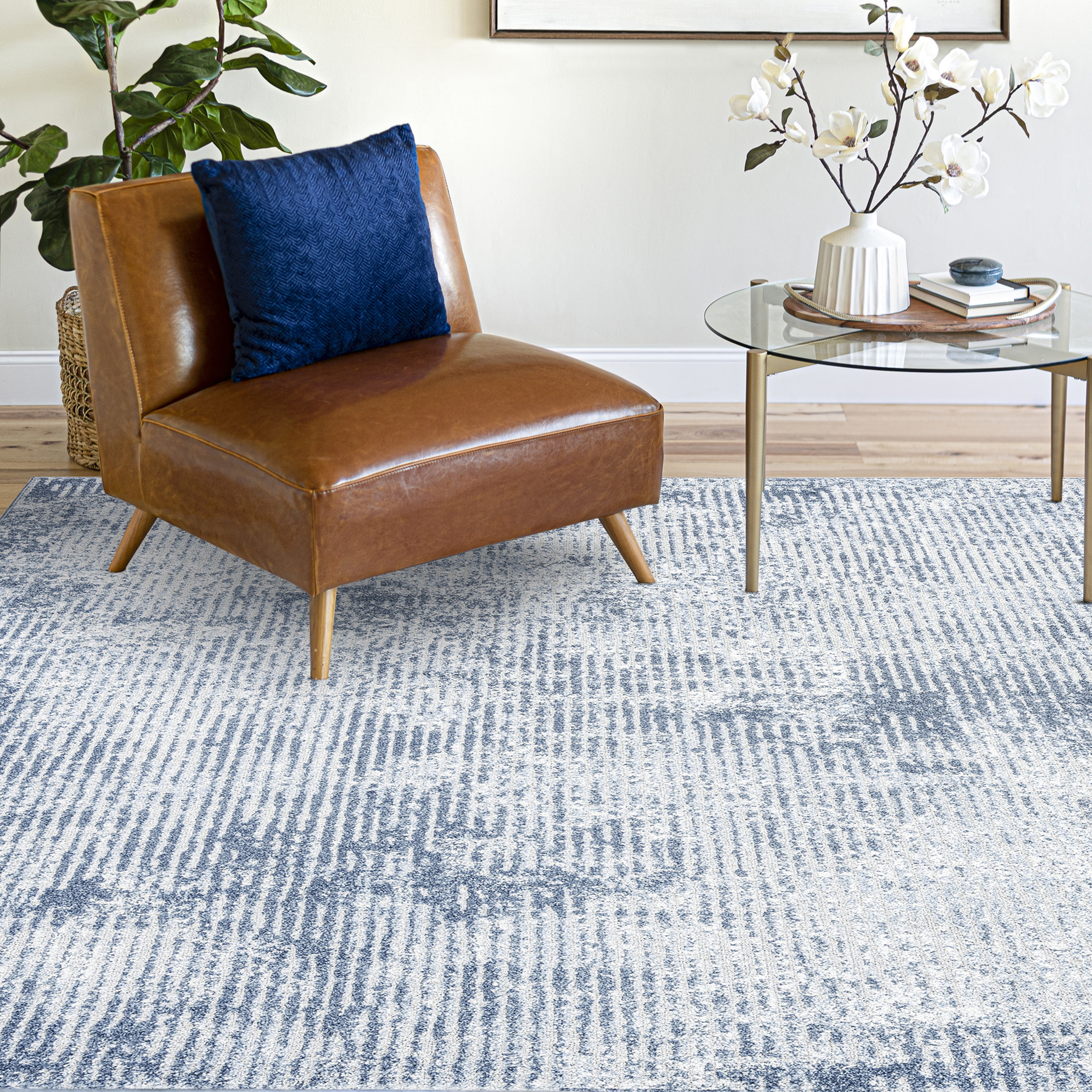 Bliss Rugs Modern Contemporary Striped Area Rug, Indoor Rugs for Living Room, Dining Room, Bedroom | Blue, 5' x 8' (5'3''x7'3'')
