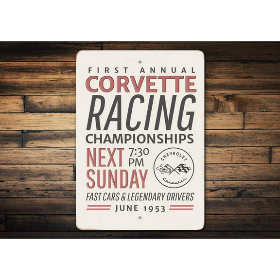 Corvette Racing Championship Novelty Sign, Metal Wall Decor - 10x14 inches