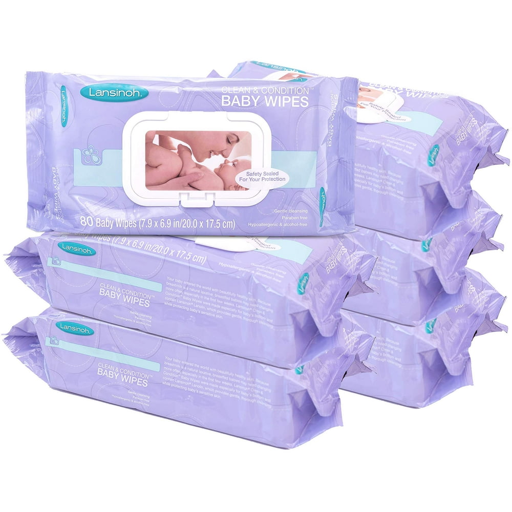 Lansinoh Baby Wipes with Lanolin, 480 Count (6 Packs of 80 Wipes