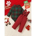 thumbnail image 4 of Newborn Baby Boys Long Sleeve Plaid Bow Tie Romper And Suspender Pants, 2Pcs Infants Comfy Fall Winter Christmas Clothing, 4 of 8