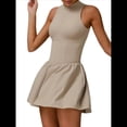 thumbnail image 3 of Vestido de Golf y Tenis para Mujer con Sujetador Incorporado, Pantalones Cortos con Cremallera, Corte Entallado, Falda Deportiva con Bolsillos Caqui M, 3 of 10