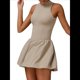 thumbnail image 3 of Vestido de Golf y Tenis para Mujer con Sujetador Incorporado, Pantalones Cortos con Cremallera, Corte Entallado, Falda Deportiva con Bolsillos Caqui L, 3 of 10
