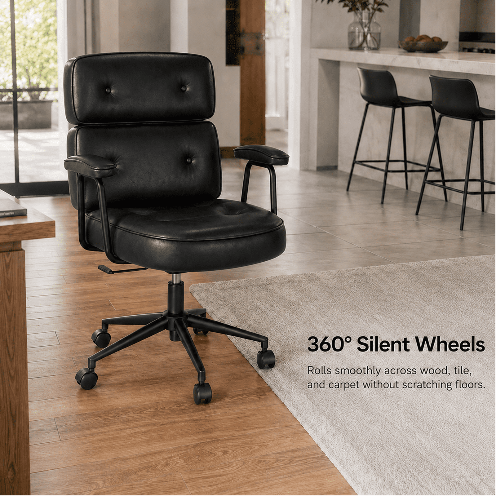 Alvantor Ergonomic Office Chair, PU Leather Computer Chair Lumbar Support, Adjustable Height, Rolling Swivel, Executive Task, Padded Armrests for Vanity, Study