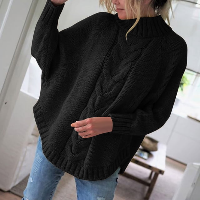 Fankiway Chandails Grande Taille Liquidation Chandail à Manches Poupée Ample pour Femmes et Hiver Chandail Tricoté Couleur Unie Demi-Col Roulé Chandails et Cardigans pour Femmes