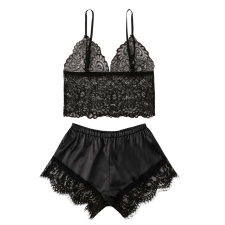 

Intimates New Sexy Lace Lingerie Silk Underwear Sleepwear Underwear Pajamas Satin Polyester Simple Long Sleeve Shirts for Women Black