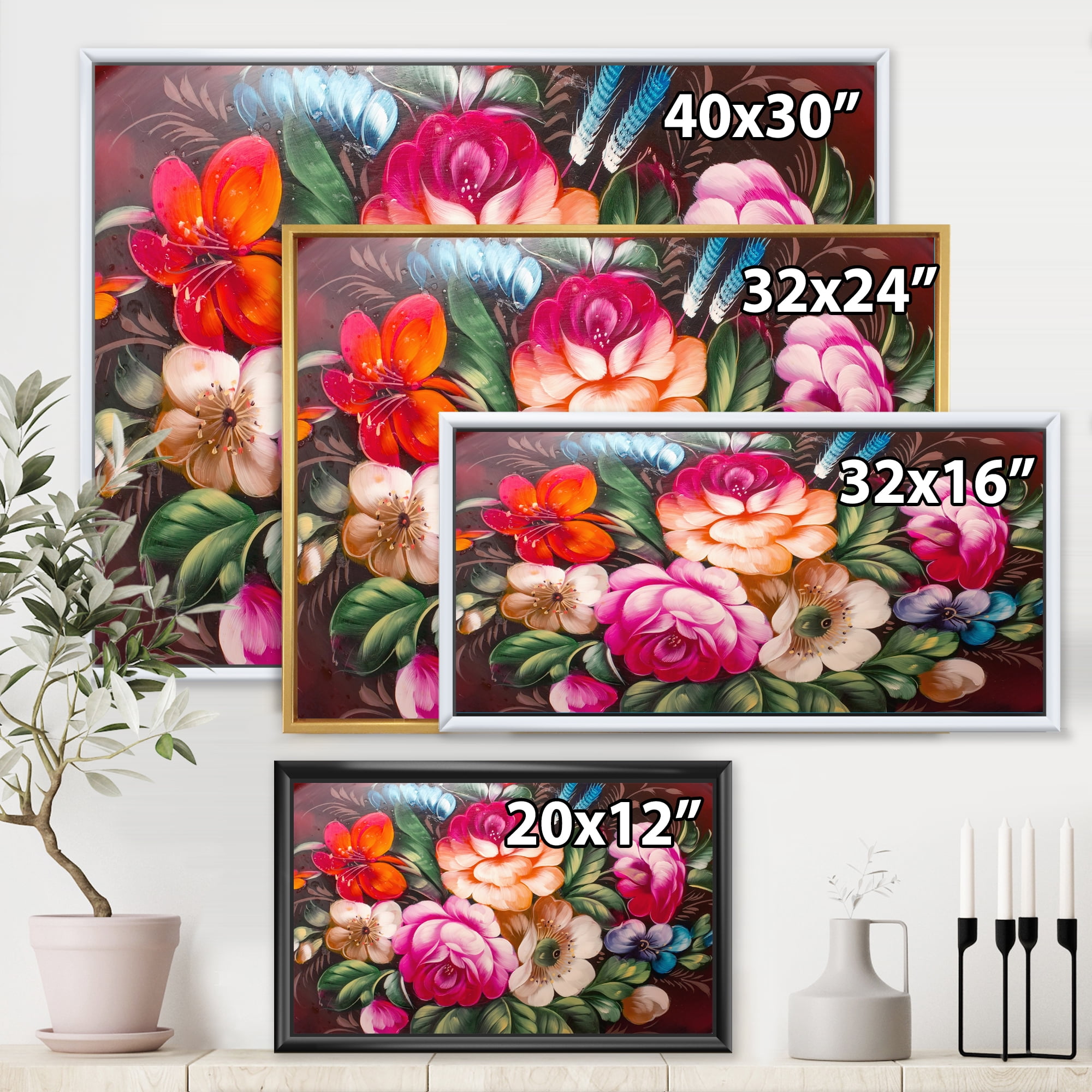 Designart 'Vintage VIbrant Yellow and Red Flower Still Life III' Traditional Framed Canvas Wall Art Print
