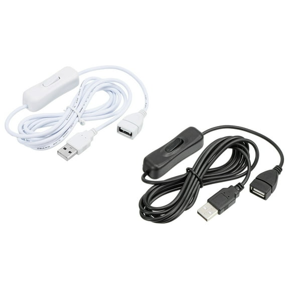 Uxcell 2 Meter Male to Female USB Extension Cable Cord with ON/Off Switch Black White