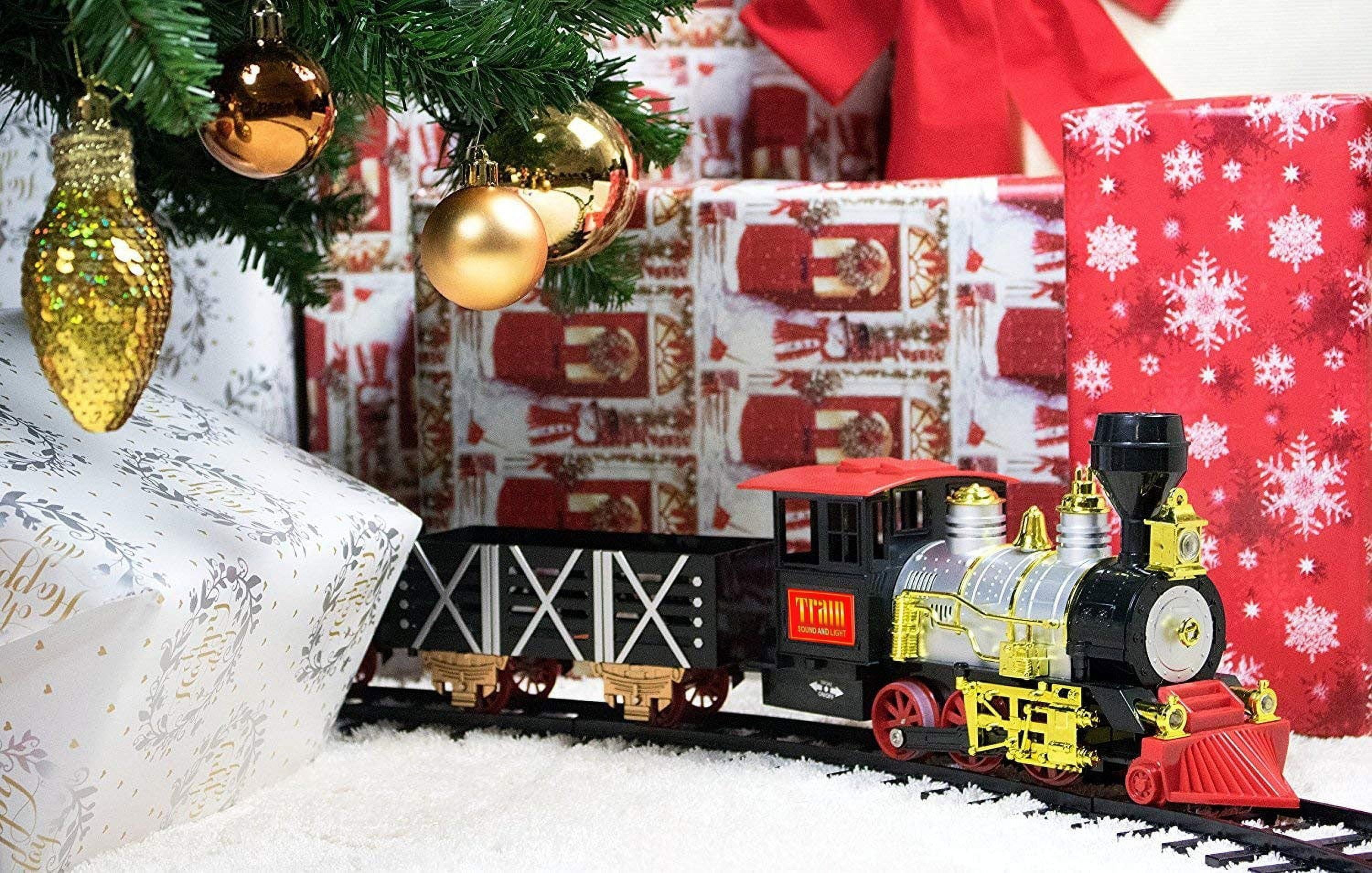 Classic Christmas Themed 20 Pc. Train Set with Locomotive Engine, Cargo Cars, Tracks and Holiday Flair