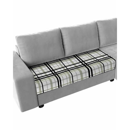 Sage Green Black Plaid Couch Cushion Covers Stretch Seat Cushion Covers for Sectional Sofa Farmhouse Green Black Checkered Loveseat Sofa Slipcovers Furniture Protector with Elastic&Straps 1Pcs M