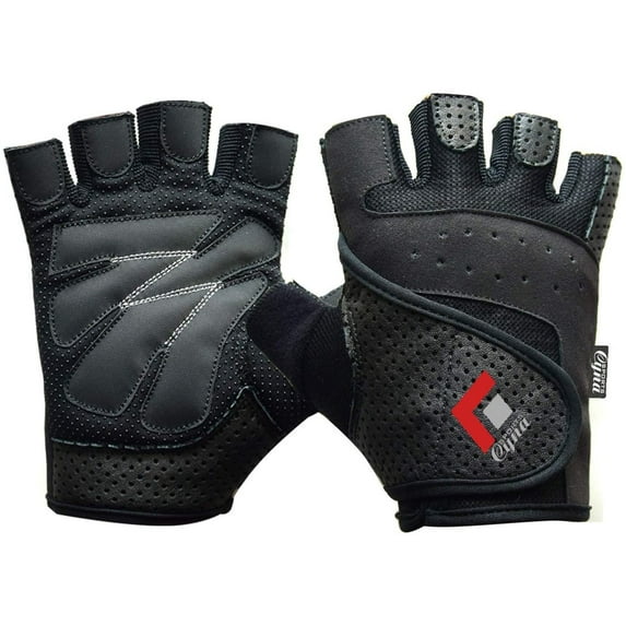 CynaSports Leather Weight Lifting Gym Bike Gloves with Anti-Slip Leather Palm for Workout Exercise Training Fitness and Bodybuilding for Men & Women (Black) Small