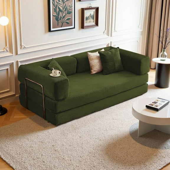 Noble House Modern 2-in-1 Convertible multi-style Modular Sofa Bed with Memory Foam Mattress and removable  pillow, No Assembly Space-Saving Sleeper Sofa for Living Room,Green