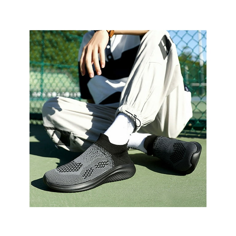 Glookwis Unisex Walking Shoes Sports Sock Sneakers Knit Upper Running Shoe  Women & Men Non-Slip Breathable Sneaker Comfortable Slip On Black Gray 10 