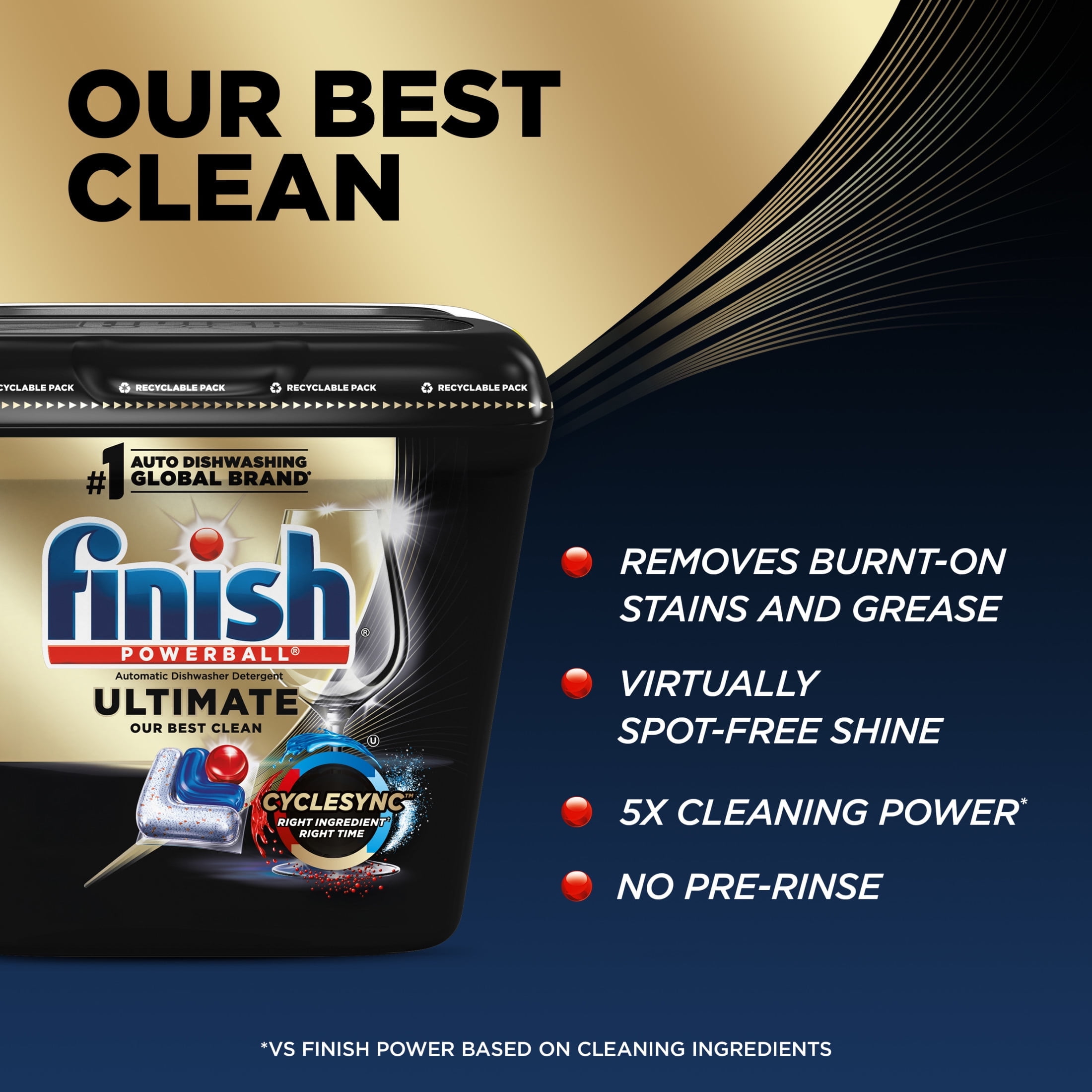 Finish Ultimate Dishwasher Pods, No Pre-Rinse Dishwasher Detergent Soap Tabs, Our Best Clean, 62 Count
