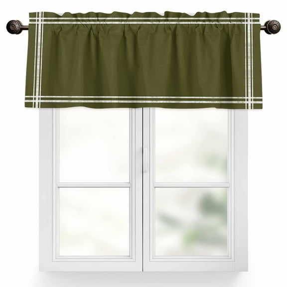 Olive Green Valances for Windows, 54 x 18in, Solid Color Rod Pocket Kitchen Valance Curtain Light Filtering Window Treatments for Living Room Bedroom, 1 Panel