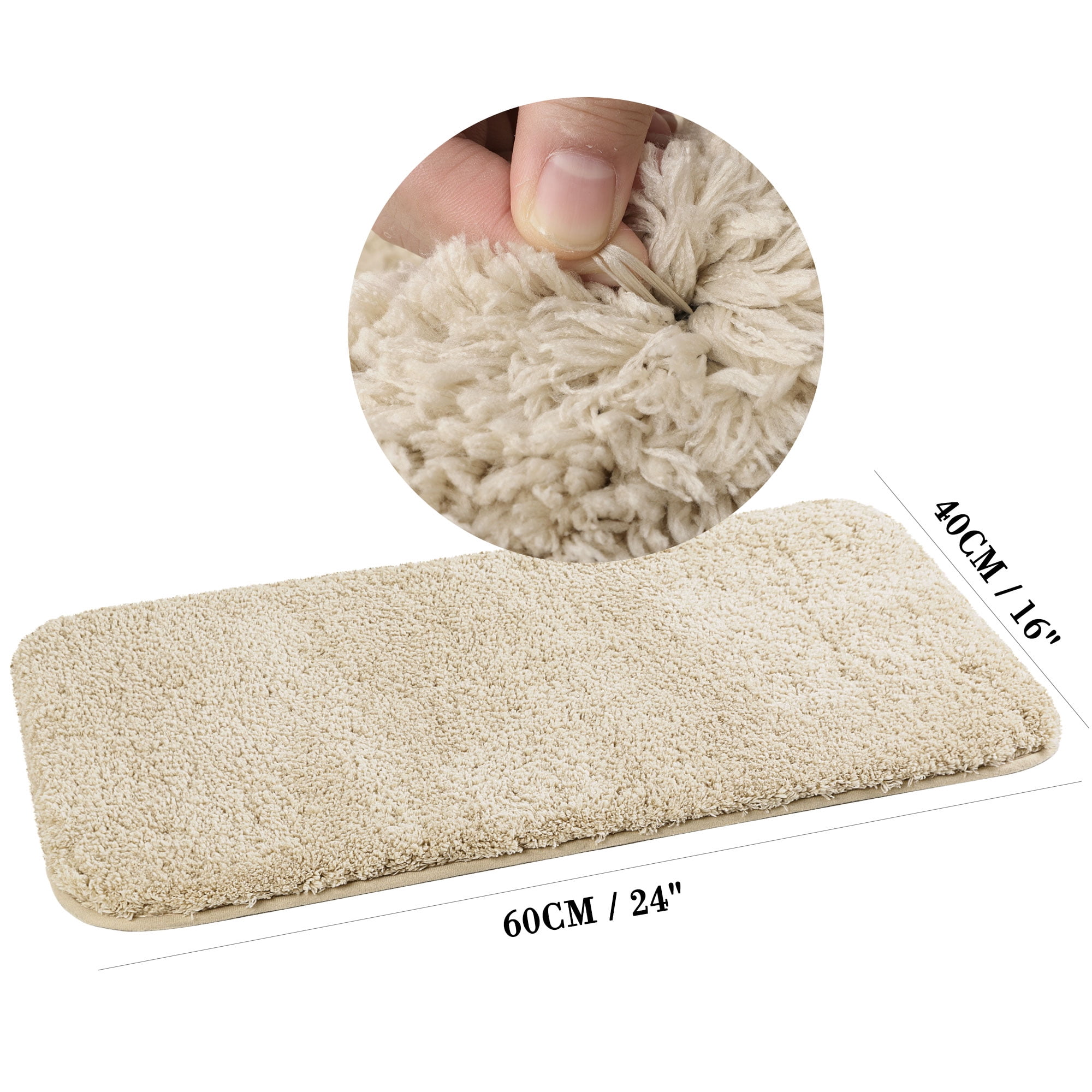 Unique Bargains Bathroom Shaggy Bath Mat Fluffy Non-slip Door Floor Rug Beige 16" x 24"